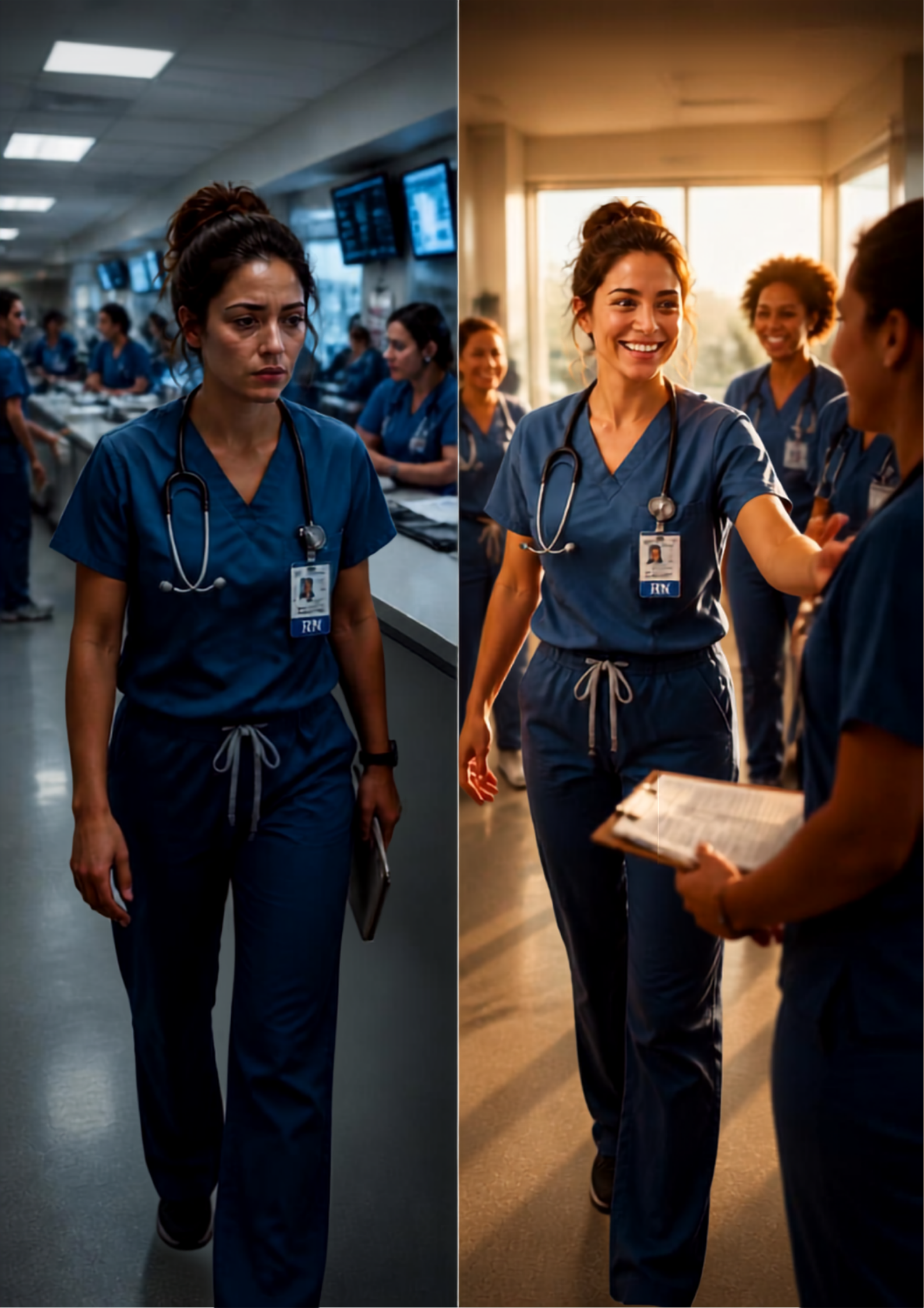 Healthcare shift reality — family dynamics induced to restored presence